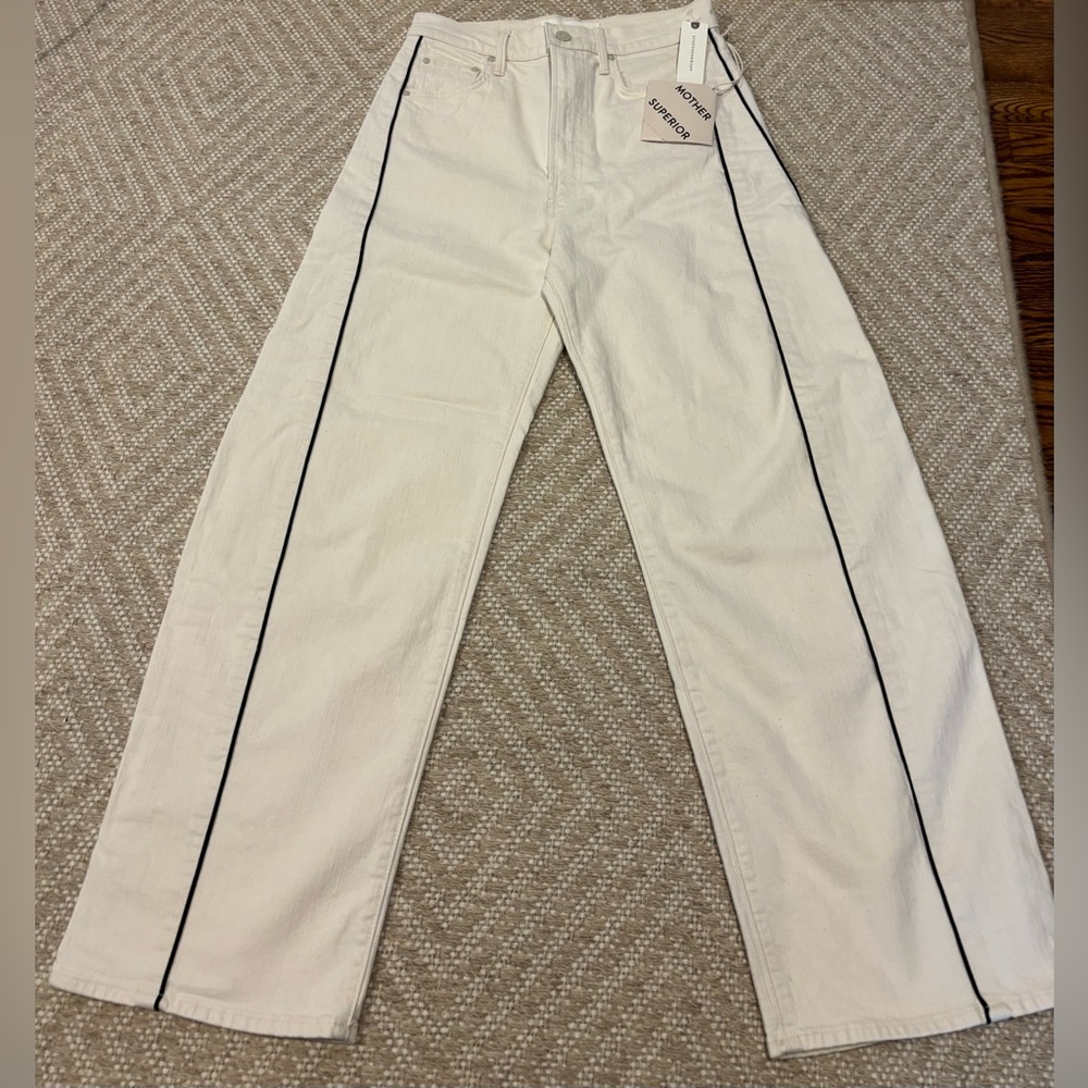 MOTHER Cream High-Pipe High-Rise Jeans